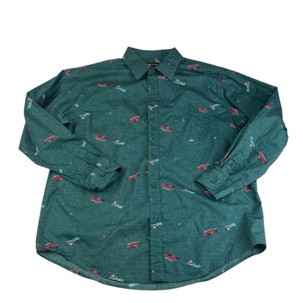 Haggar L Green Santa Fishing Water Skiing Holiday Shirt Christmas Novelty Cotton